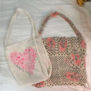 Free People Cream and Pink Floral Tote Set